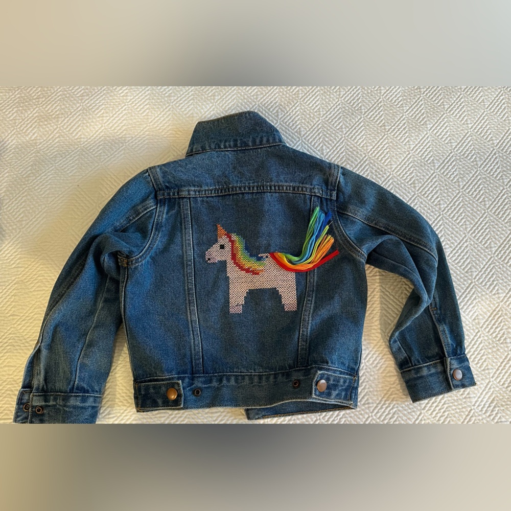 Kids Adorable Denim Jacket with Unicorn Design